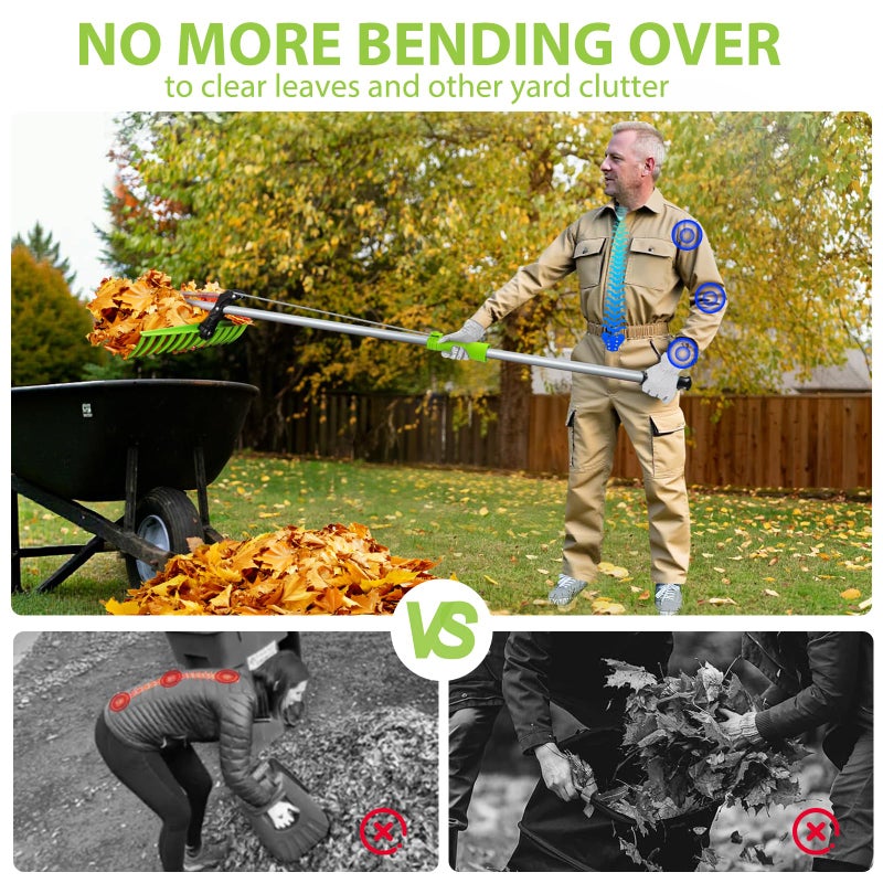 Axcoix 2-in-1 Leaf Grabber Rake, Back Saving Leaf Collector Tool with Long Handle, Efficient Leaf Picker Upper Grabber, Leaves Pickup Shovel for Lawns Yard Work Gardening - Image 5