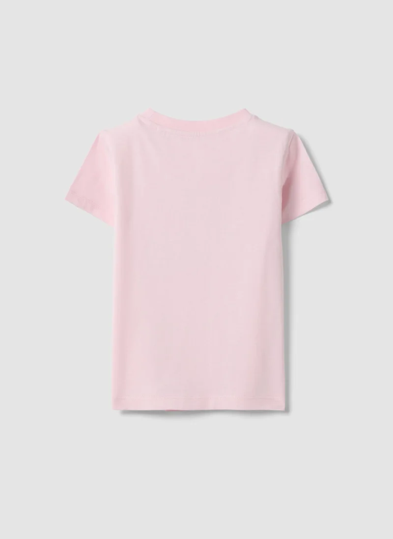 او في اس OVS Girlsâ€™ Pink Organic Cotton T-Shirt With Print And Glitter