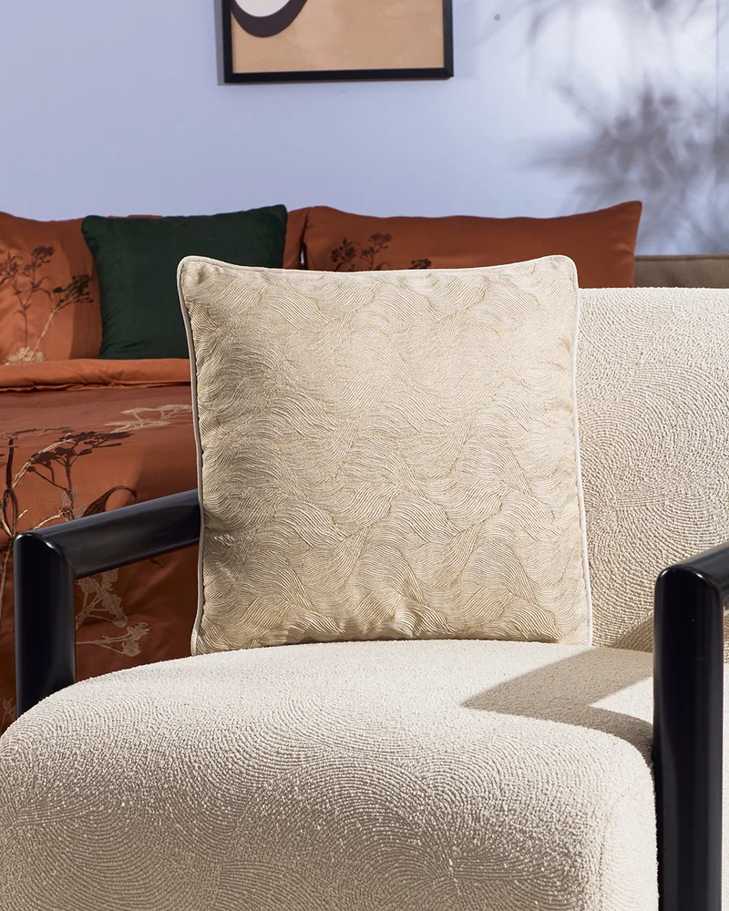 REDTAG Ivory and Gold and Lurex Jacquard Cushion