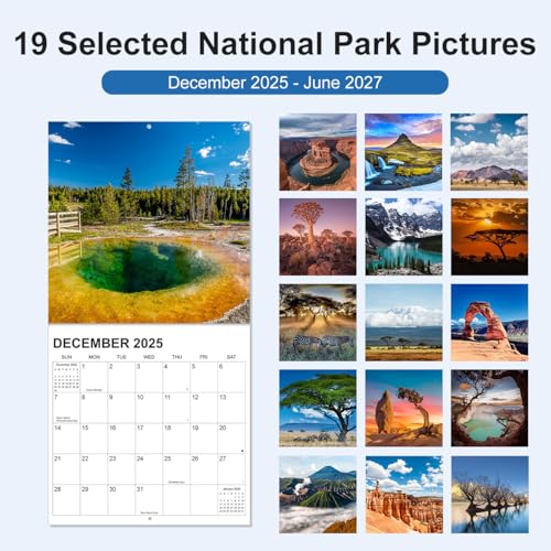 Tuun Fuplan Calendar 2026 - Wall Calendar from January 2026 to June 2027, 2026 Wall Calendar with Holiday Marked, Premium Paper for Organizing, 12'' x 12'', National Park-B - Image 2