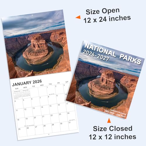 Tuun Fuplan Calendar 2026 - Wall Calendar from January 2026 to June 2027, 2026 Wall Calendar with Holiday Marked, Premium Paper for Organizing, 12'' x 12'', National Park-B - Image 3