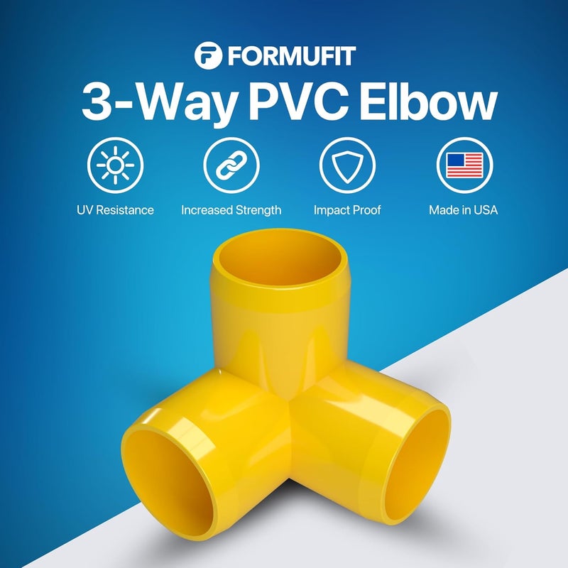 FORMUFIT 1/2” 3-Way Elbow Furniture Grade PVC Fitting in Yellow, Made in USA, UV-Resistant, Impact-Proof, 0.840” Actual Socket Diameter (Pack of 10) - Image 2