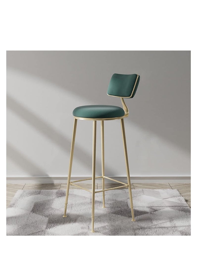 Generic Bar Stool Chair Footrest High Stool With Backs Upholstered Counter Height Stools Bar Chairs For Kitchen Pub Breakfast Stool With Metal Legs - Green  - Image 1