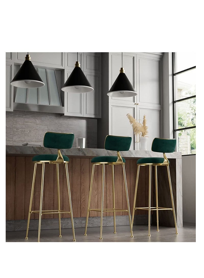Generic Bar Stool Chair Footrest High Stool With Backs Upholstered Counter Height Stools Bar Chairs For Kitchen Pub Breakfast Stool With Metal Legs - Green  - Image 4