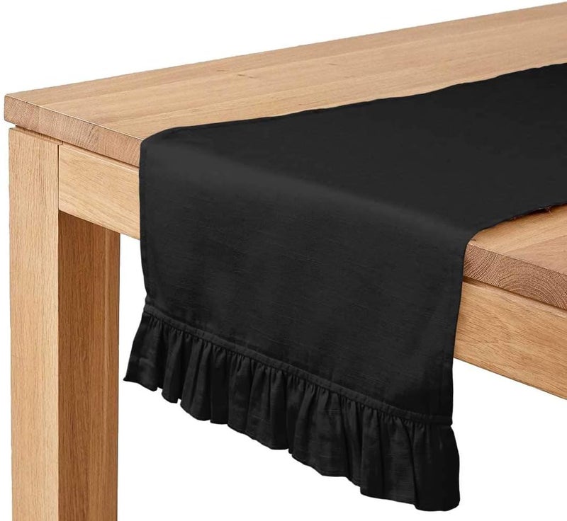 Vargottam Black Home Décor Cotton Slub Fabric Frill Table Runner Table Decor-14 x 72 Inch - Image 1