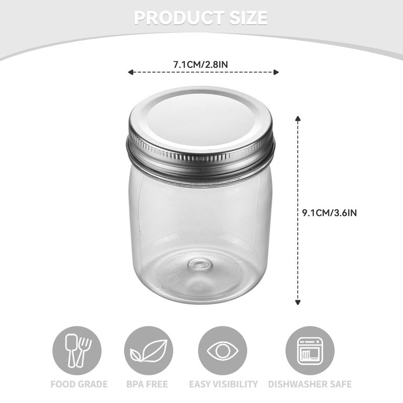 novelinks 8 oz Clear Plastic Jars with Airtight Lids, 16 Pack Plastic Mason Jars with Lids 8oz, Refillable Storage Slime Containers & Small Spice Jar for Kitchen Organization (16 Pack,Silver) - Image 2
