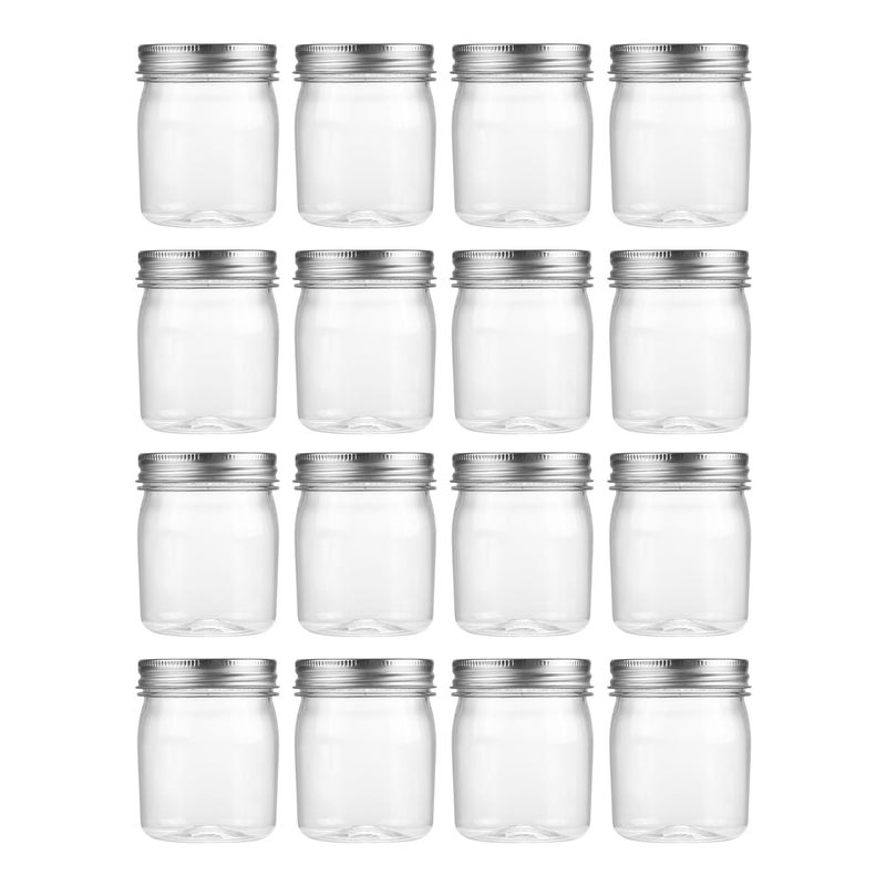 novelinks 8 oz Clear Plastic Jars with Airtight Lids, 16 Pack Plastic Mason Jars with Lids 8oz, Refillable Storage Slime Containers & Small Spice Jar for Kitchen Organization (16 Pack,Silver) - Image 1