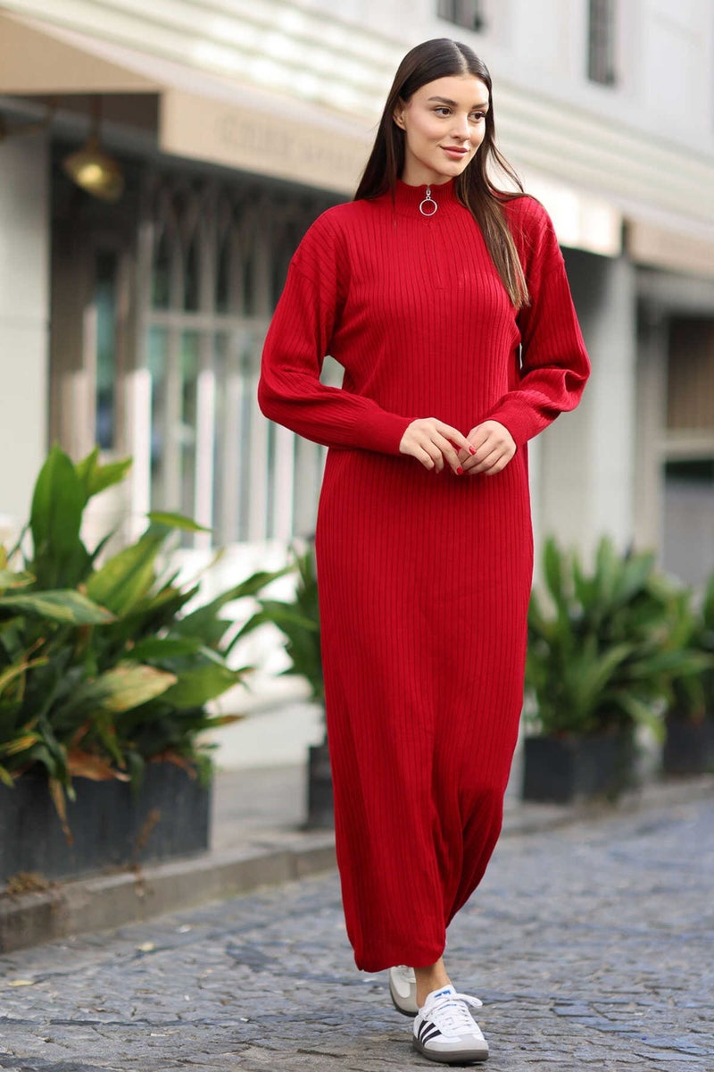Rodi Women's Front Zippered Full-length Knitwear Dress RD24KB010227  - Image 3