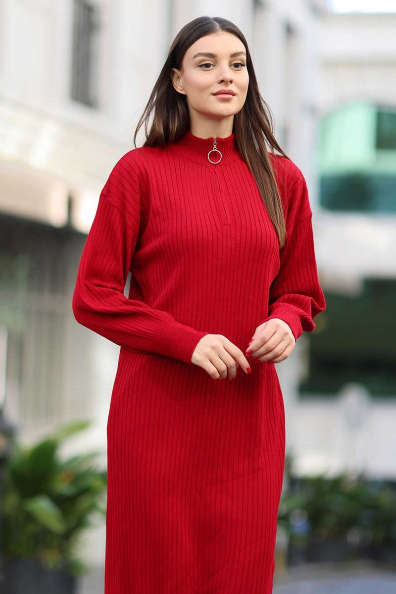 Rodi Women's Front Zippered Full-length Knitwear Dress RD24KB010227  - Image 2