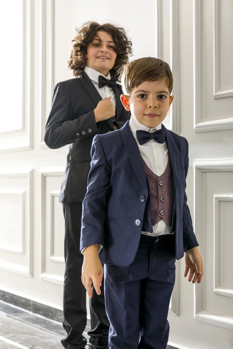 Nexactive Vest Jacket Bow Tie Children Youth Suit 5-Piece Graduation Prom Festive Wedding Groom Suit 5-Piece Set NX-5007