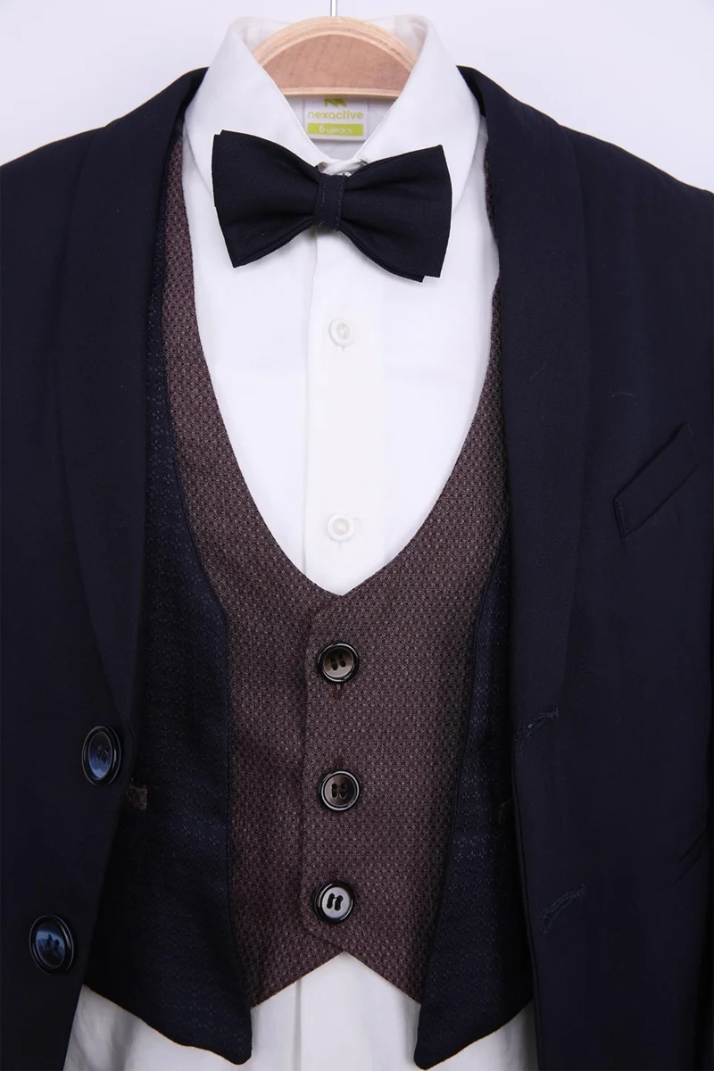 Nexactive Vest Jacket Bow Tie Children Youth Suit 5-Piece Graduation Prom Festive Wedding Groom Suit 5-Piece Set NX-5007