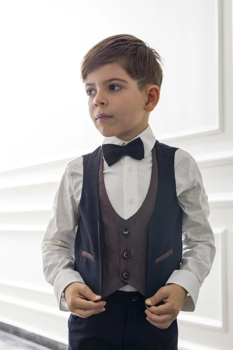 Nexactive Vest Jacket Bow Tie Children Youth Suit 5-Piece Graduation Prom Festive Wedding Groom Suit 5-Piece Set NX-5007