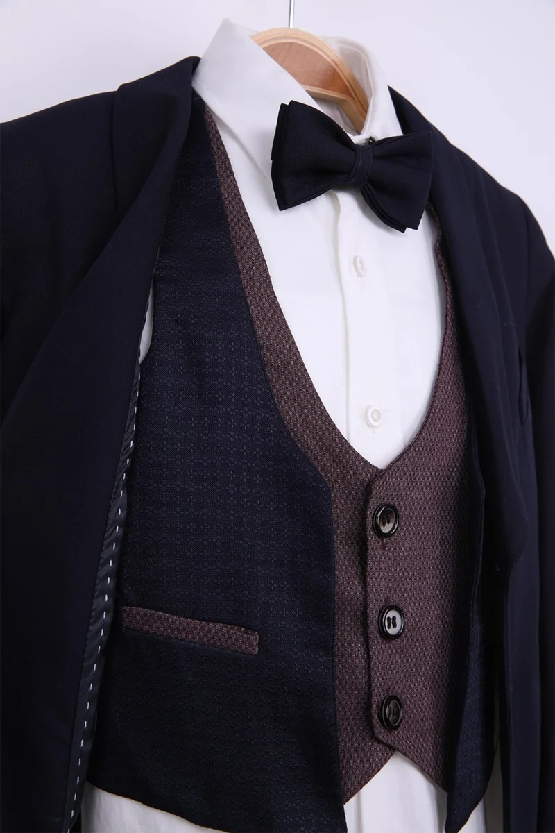 Nexactive Vest Jacket Bow Tie Children Youth Suit 5-Piece Graduation Prom Festive Wedding Groom Suit 5-Piece Set NX-5007