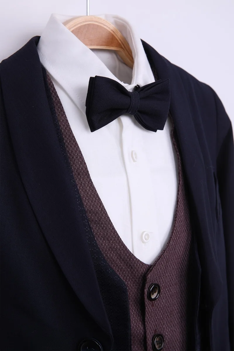 Nexactive Vest Jacket Bow Tie Children Youth Suit 5-Piece Graduation Prom Festive Wedding Groom Suit 5-Piece Set NX-5007