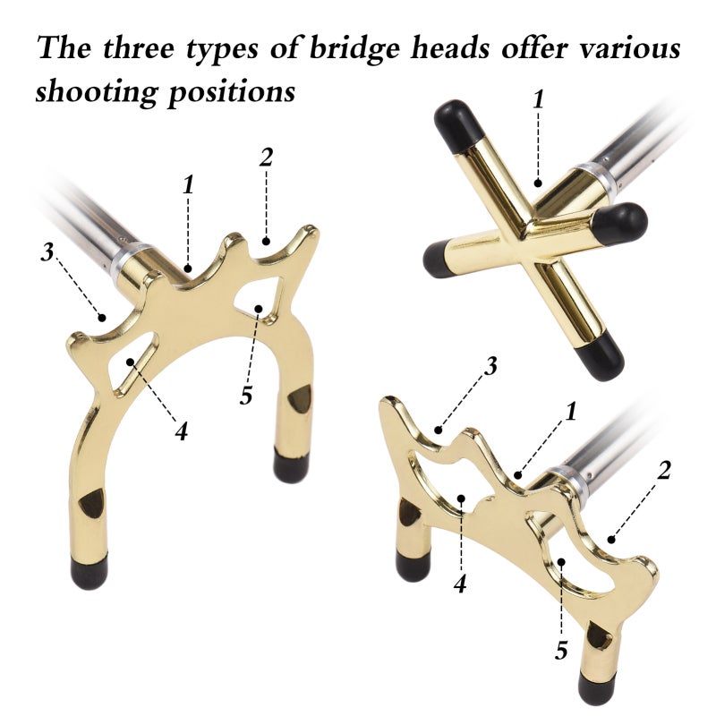 Retractable Billiards Cue Stick Bridge: Gold Stainless Steel Handle With Sponge Cover - 3 Replaceable Rotating Heads High Low Cross - Scratch-resistant Rubber Feet for Pool Table Play - Image 5