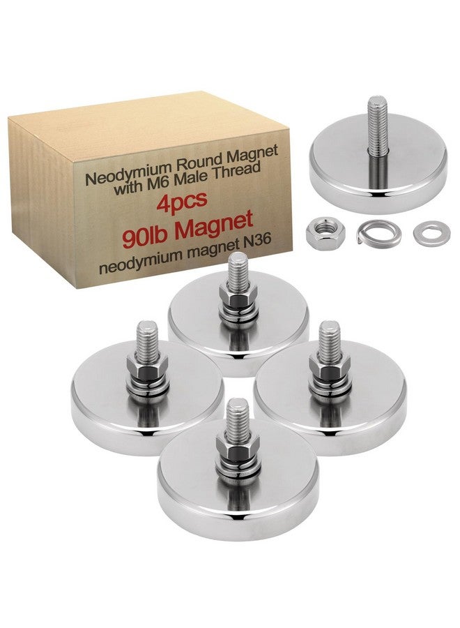 Flutesan Neodymium Round Magnet with M6 Male Thread, 90 lb or 150 lb Round Magnet with Bolt Stud Mounting Magnet for Lighting, Camera and Other Brackets(90lb Magnet, 4 Pieces) - Image 1
