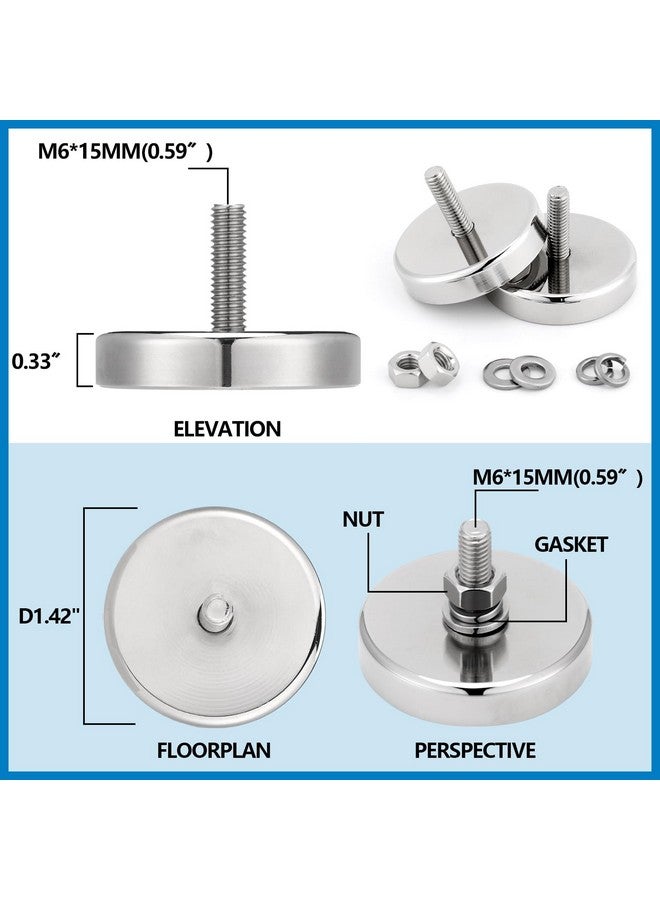 Flutesan Neodymium Round Magnet with M6 Male Thread, 90 lb or 150 lb Round Magnet with Bolt Stud Mounting Magnet for Lighting, Camera and Other Brackets(90lb Magnet, 4 Pieces) - Image 2