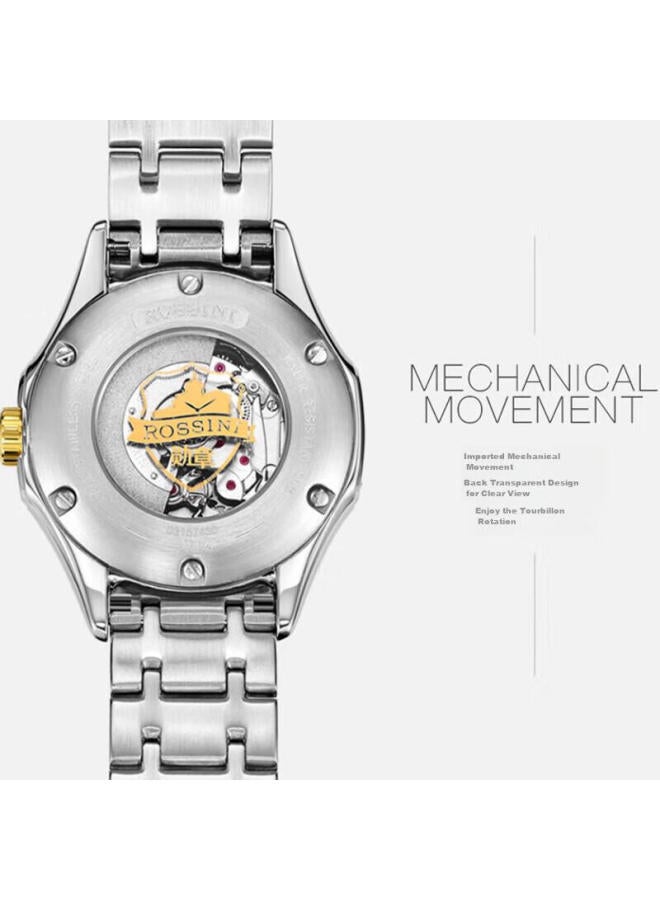 Rossini Women's Automatic Mechanical Watch With White Dial And Steel Strap, Birthday Gift For Girlfriend, Chinese Brand, Water-resistant, Light Luxury And Elegant Style 8714 - Image 3