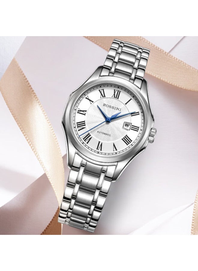 Rossini Women's Automatic Mechanical Watch With White Dial And Steel Strap, Birthday Gift For Girlfriend, Chinese Brand, Water-resistant, Light Luxury And Elegant Style 8714 - Image 4