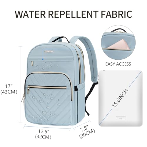 VANKEAN 156 Inch Laptop Backpack for Women Work Laptop Bag Fashion Waterproof Backpacks Stylish Travel Bags Casual Daypacks for College Business Light Blue - Image 3