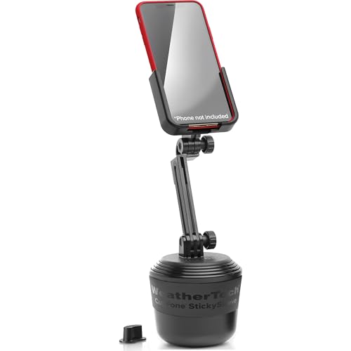 WeatherTech حامل الهاتف المحمول WeatherTech CupFone مع امتداد - قابل للتعديل، حامل أكواب عالمي للسيارات والشاحنات - أفضل تصميم لشحن iPhone والهواتف الذكية - مقابض بلاستيكية سوداء - Image 1