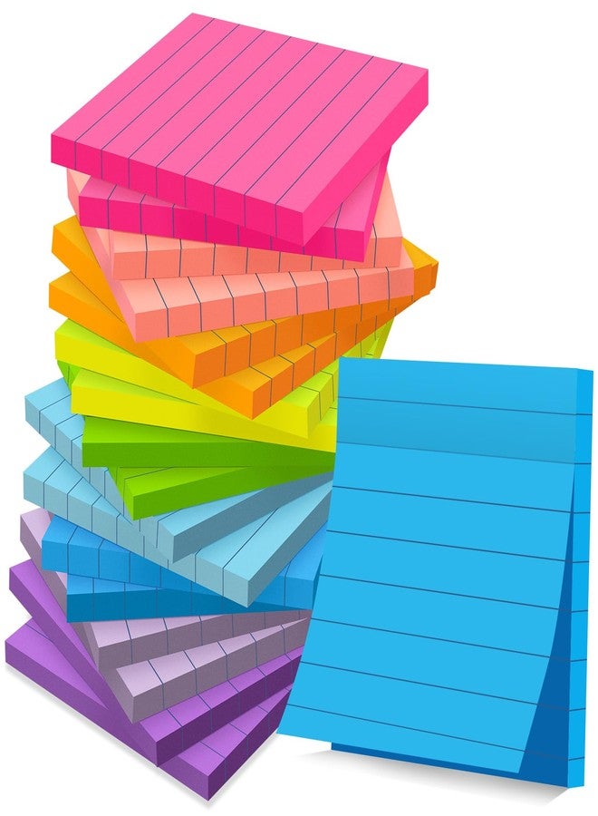 YEECOK (18 Pads) Lined Sticky Notes 3x3 in Bright Ruled Post Stickies Colorful Super Sticking Power Memo Pads - Image 1