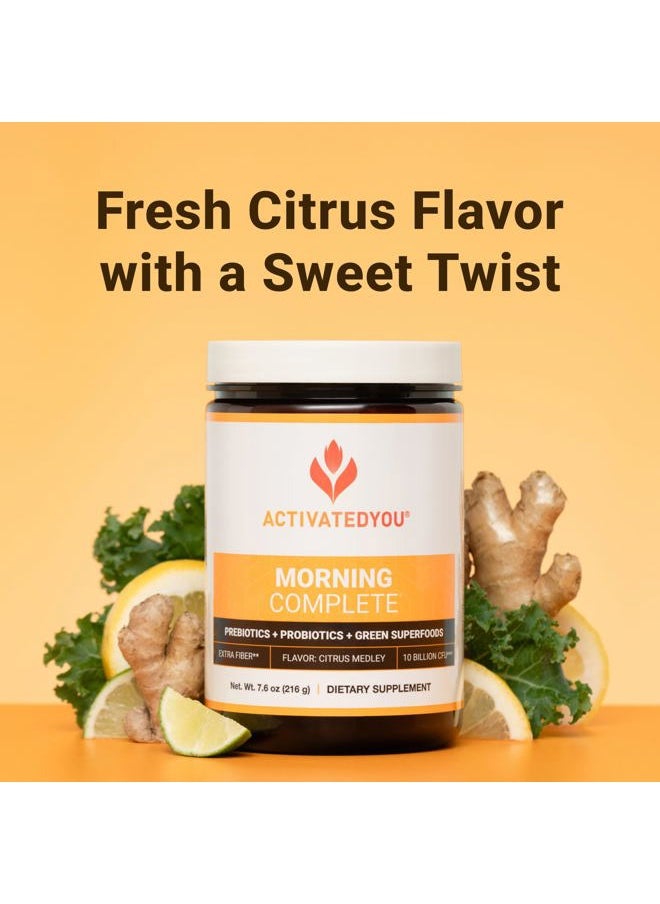 ACTIVATEDYOU - Morning Complete Daily Wellness Greens Superfood Drink Mix for Gut Health w/Prebiotics, Probiotics, Antioxidants, Green Superfoods, 10 Billion CFUs, 30 Servings (Citrus) - Image 1