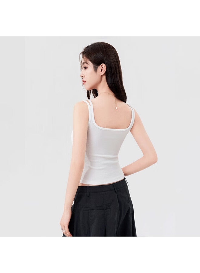 Don't speak Bieyu Women's Double Strap Camisole With Chest Pad, Side Breast Coverage, Summer Backless Innerwear Top, White, Size S - Image 3