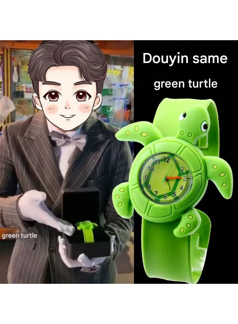 Goolsky ساعة سلاپ للأطفال على شكل سلحفاة خضراء لطيفة – ساعة معصم من السيليكون الكرتوني للحيوانات للأولاد والبنات، تصميم سهل الارتداء