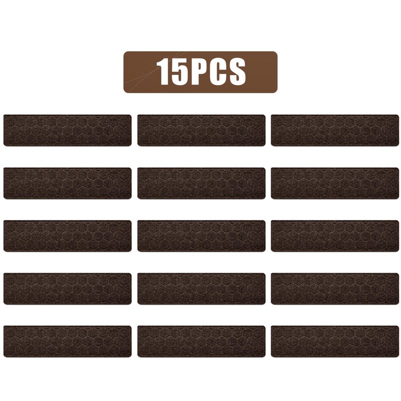 OXKVPVF 15 Pack 8 "X 30" Non-Slip Carpet Stair Treads for Indoor Wooden Steps, Made of Polyester and Reusable Adhesive, Suitable for Kids Elders and Petsï¼ˆBrown Hexagonï¼‰ - Image 2