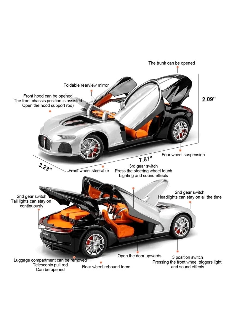 Toyland 1: 24 Scale Bugatti Atlantic Model Car Toy, Alloy Diecast Car 6 Doors Openable Vehicle with Light Sound Pullback Car Toy  - Image 2