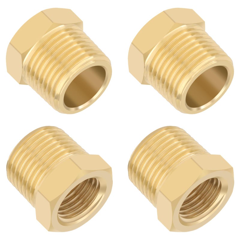KOOTANS 4pcs Heavy Duty 3/8 NPT Male Thread to 1/4 NPT Female Thread Brass Reducer Hex Bushing Brass Fitting Pipe Hose Tube Adapter Convert - Image 1