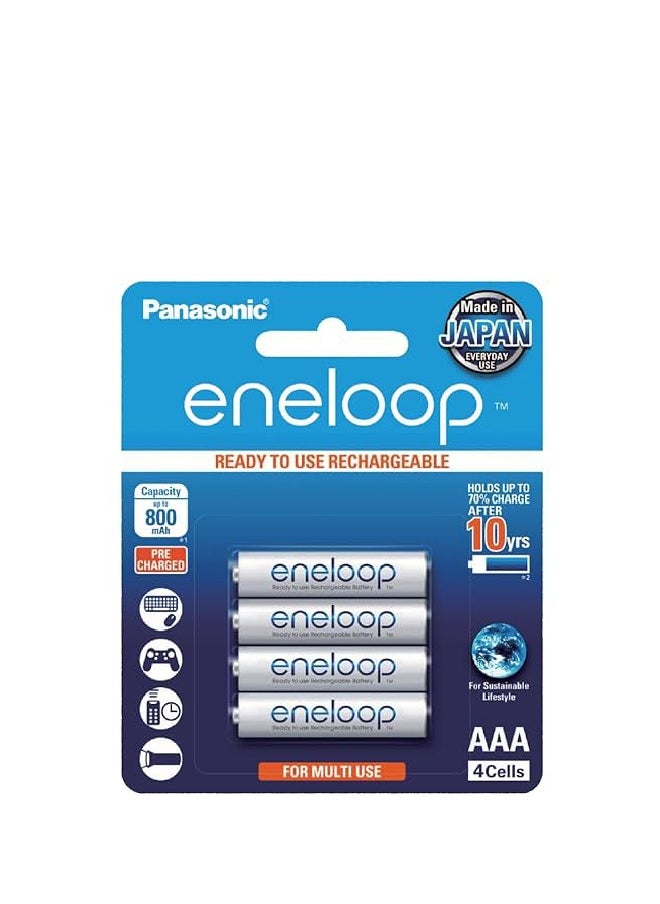 Panasonic Panasonic Eneloop AAA 800Mah Rechargeable Batteries, Pack Of 4, Bk-4Mcce4Bt2  - Image 1