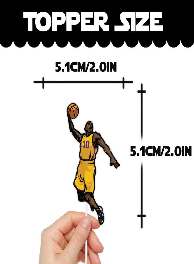 LETLIMIT 18pcs Glitter Cartoon Characters Play Basketball Dessert Cupcake Topper Basketball Player Scene Theme Decor Supplies Men Boys Happy Birthday Sports Stars Party Decorations - Image 2