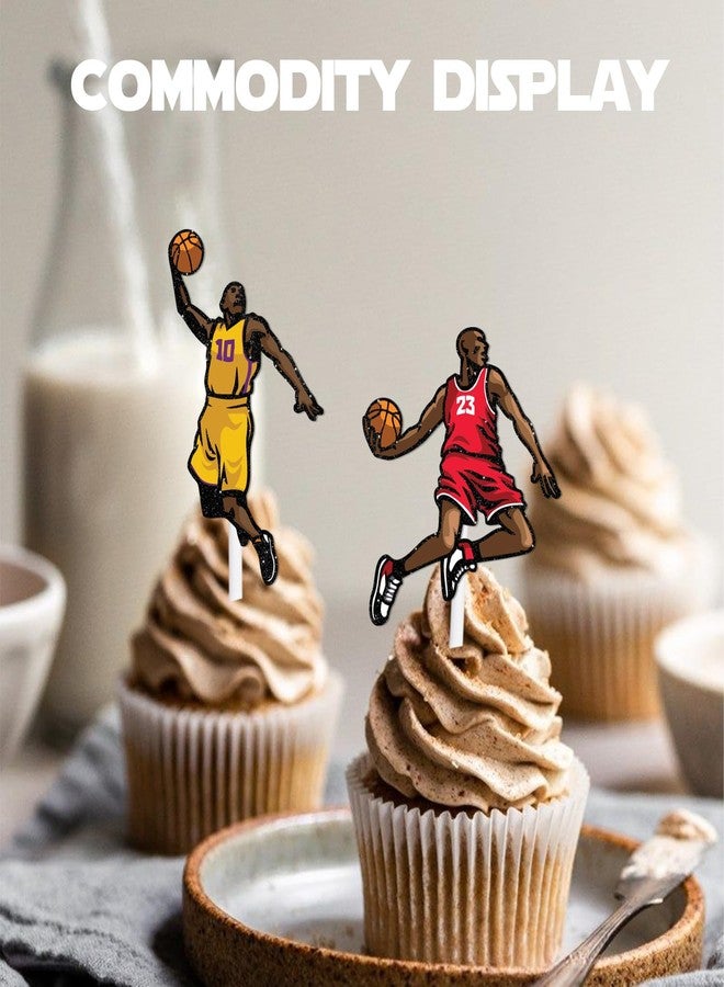 LETLIMIT 18pcs Glitter Cartoon Characters Play Basketball Dessert Cupcake Topper Basketball Player Scene Theme Decor Supplies Men Boys Happy Birthday Sports Stars Party Decorations - Image 5
