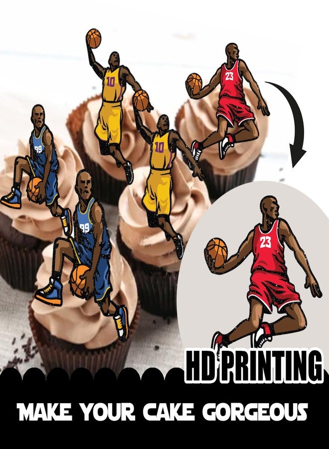 LETLIMIT 18pcs Glitter Cartoon Characters Play Basketball Dessert Cupcake Topper Basketball Player Scene Theme Decor Supplies Men Boys Happy Birthday Sports Stars Party Decorations - Image 3