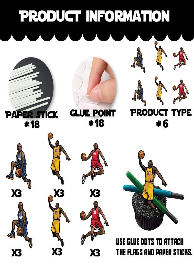 LETLIMIT 18pcs Glitter Cartoon Characters Play Basketball Dessert Cupcake Topper Basketball Player Scene Theme Decor Supplies Men Boys Happy Birthday Sports Stars Party Decorations - Image 4