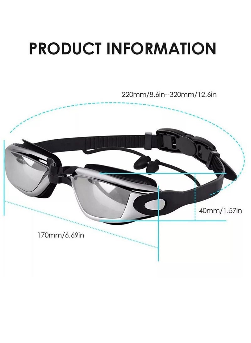 Generic Professional Waterproof Swimming Goggles Mirrored Lens With ultra wide and clear view comes with plastic case Nose Clip with Earplugs and Swimming cap All in one set anti fog swimming goggles  - Image 5