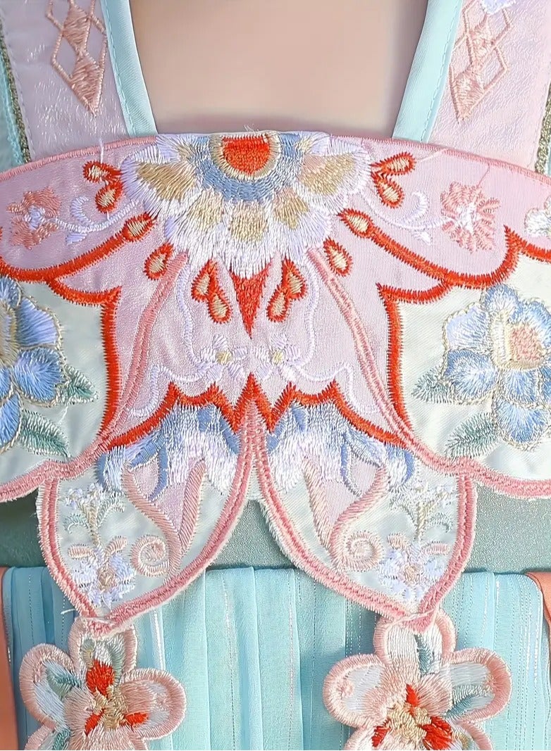 ارواق فستان على الطراز الصيني للفتيات يتميز بالزي القديم مع تصميم أميرة حورية البحر مثالي للربيع والخريف باللون الأخضر الفاتح - Image 4