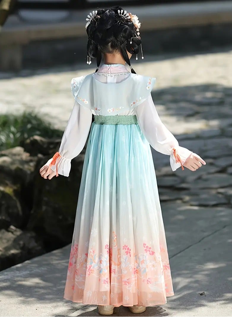 ارواق فستان على الطراز الصيني للفتيات يتميز بالزي القديم مع تصميم أميرة حورية البحر مثالي للربيع والخريف باللون الأخضر الفاتح - Image 3