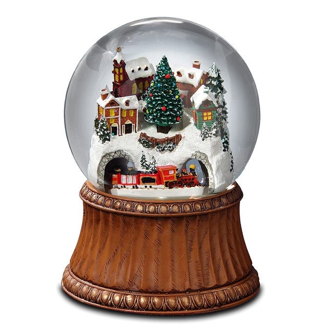 ROTATING TRAIN AND MOUNTAIN VILLAGE SNOW GLOBE