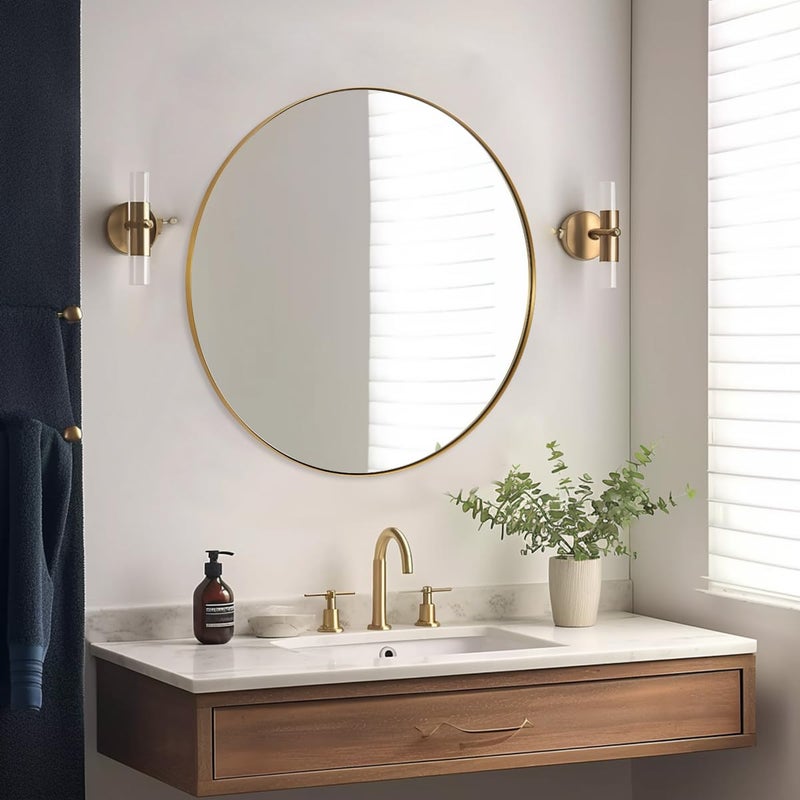 ANDY STAR Gold Round Mirror 36 Brushed Gold Circle Bathroom Mirrors in Stainless Steel Metal Frame 1 Deep Set Design