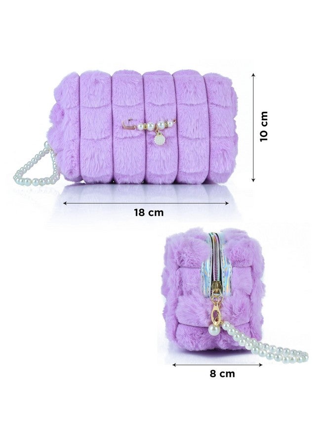 NFI essentials Fur Makeup Cosmetic Pouch Vanity Case Jewellery Pouch for Womens Stationery Pencil Case Travel Organiser Zipper Pouch Bag with Detachable Handle - Image 4