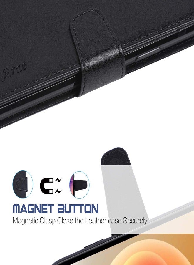 Arae Case for iPhone 12 / iPhone 12 Pro 6.1 inch Wallet Case Flip Cover with Card Holder and Wrist Strap for iPhone 12 / iPhone 12 Pro 6.1 inch - Black - Image 5