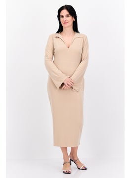 PUBLIC DESIRE Women Curve Plain Midi Dress, Beige  - Image 1