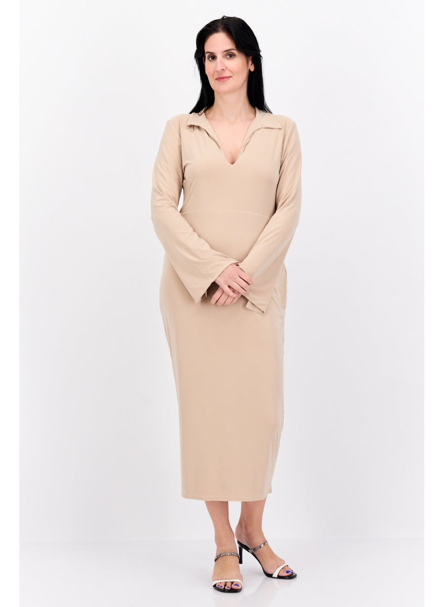 PUBLIC DESIRE Women Curve Plain Midi Dress, Beige  - Image 1