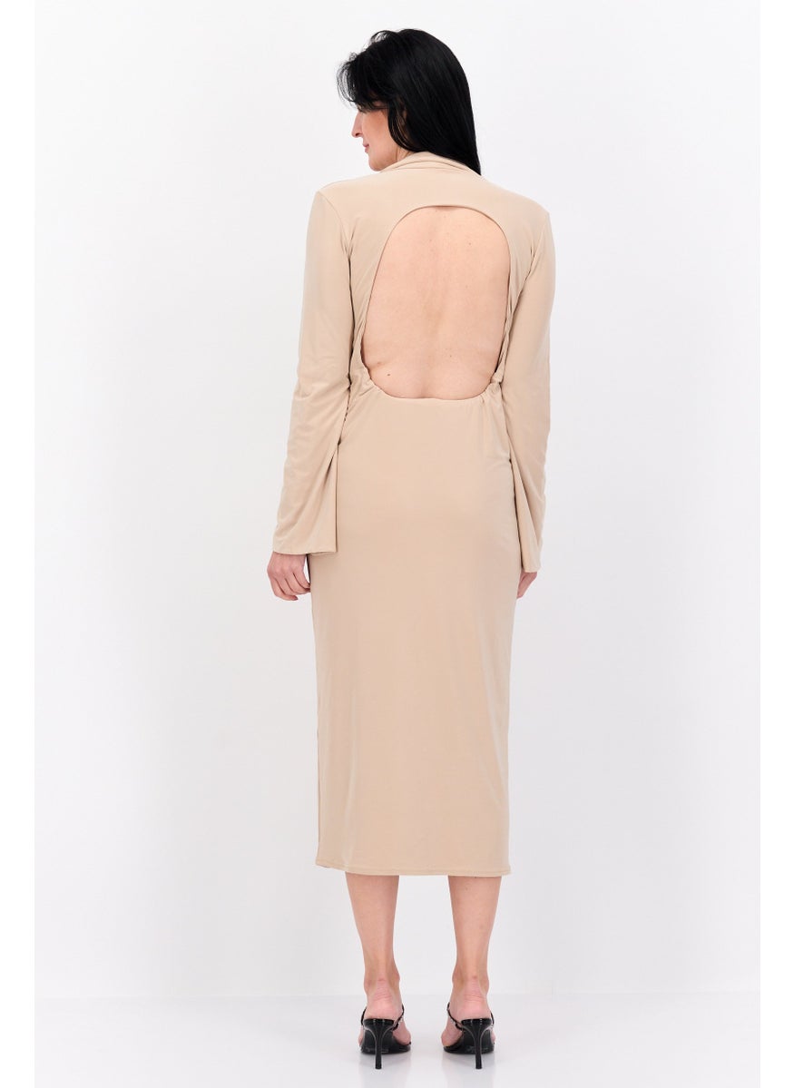 PUBLIC DESIRE Women Curve Plain Midi Dress, Beige  - Image 4