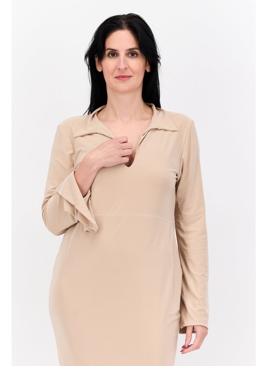 PUBLIC DESIRE Women Curve Plain Midi Dress, Beige  - Image 2