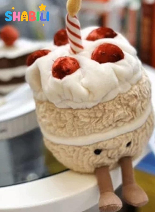 SHABILI Birthday Cake Plush Pillow 28cm Stuffed Animal for Kids Aged 3+ – Kawaii Smile Strawberry Soft Toy Cushion, Cuddly Toddler Gift, Home Decor Plush Pretend Food Ornament - Image 5