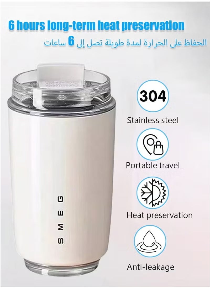 كوب قهوة للسفر، كوب مشروبات معزول بسعة 350 مل مع غطاء مقاوم للتسرب وقشة